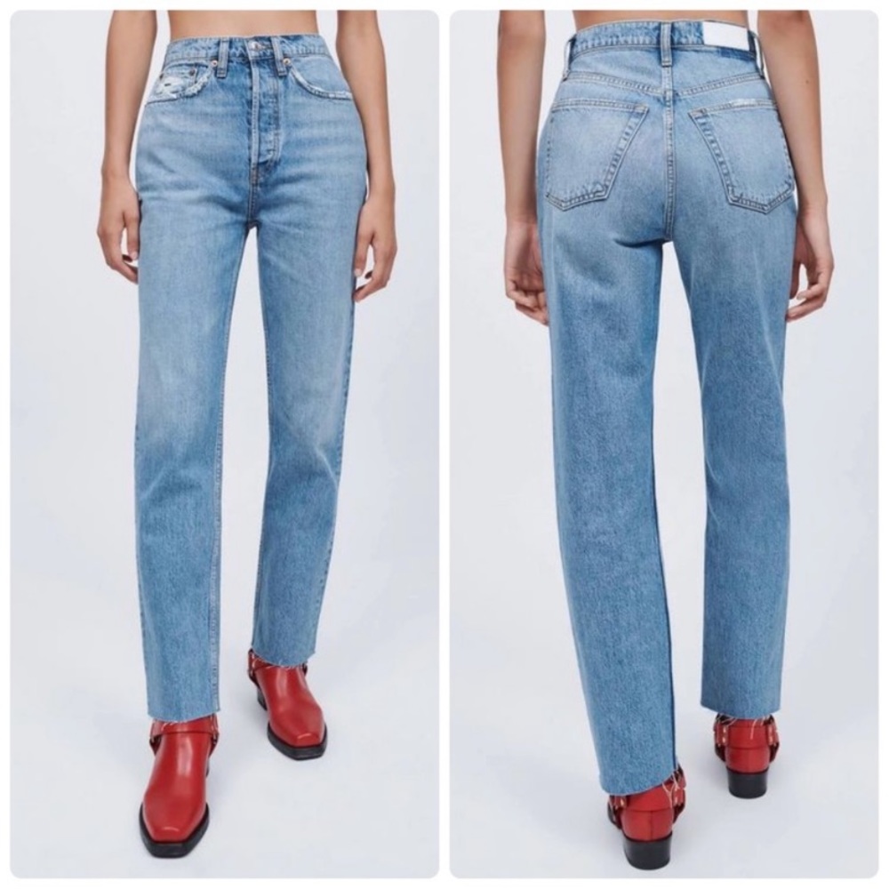 NWT RE/DONE 70s Ultra High Rise Stove Pipe Straight Leg Jeans in Worn Blue